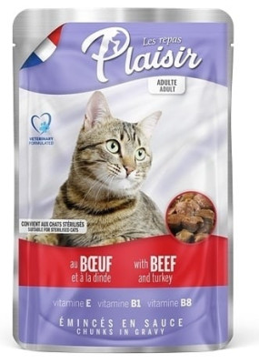 PLAISIR Cat Adult hovězí a krůtí maso v omáčce, kapsička 100 g